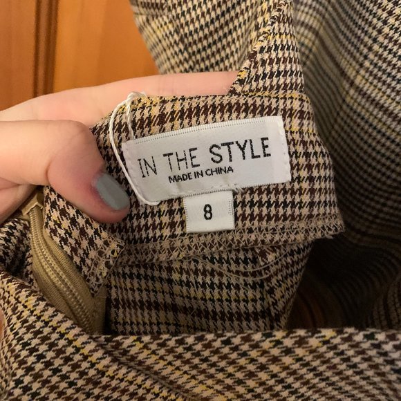 NWT Fashion Influx Brown Heritage Check Square Neck Mini Dress - Picture 8 of 8